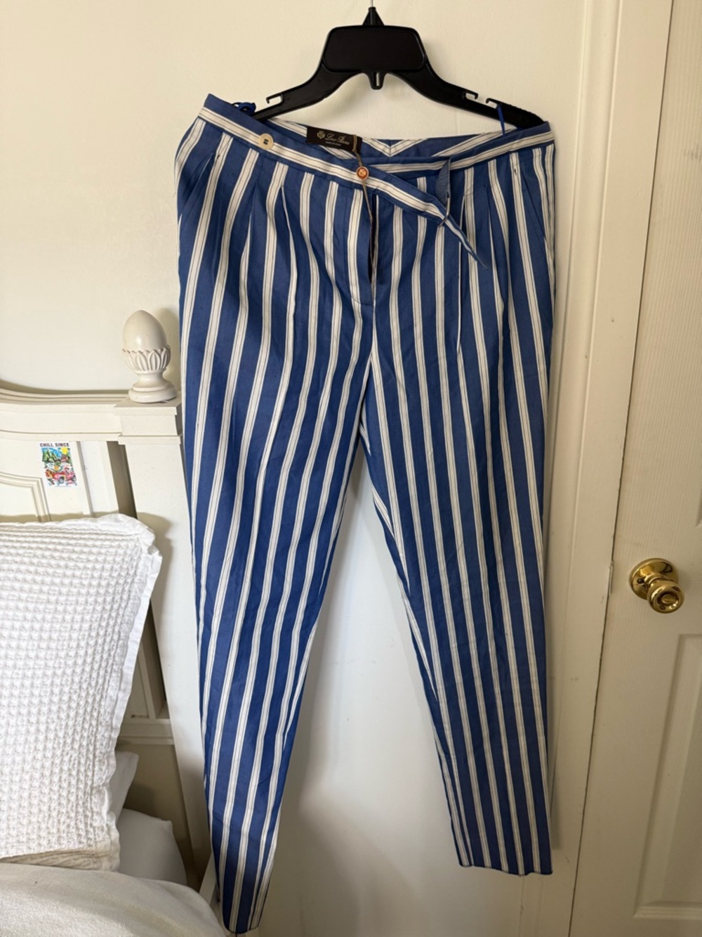 Loro Piana cotton/ linen blend Blue and White Striped pants SZ 44 NWT